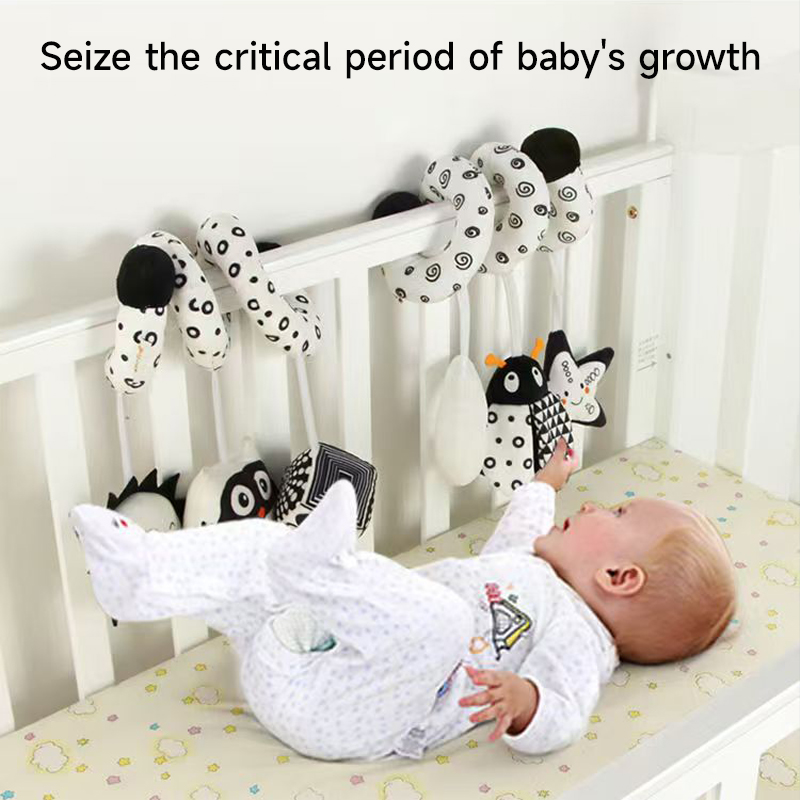 Baby Rattle Toy Set - เด็กเกลียวของเล่นตุ๊กตาสีดําและสีขาว Rattles ของเล่นแขวนกิจกรรมรถเข็นเด็กของเล่นทารกแรกเกิดเปล Mobile Sensory ของเล่นรถที่นั่งของเล่น