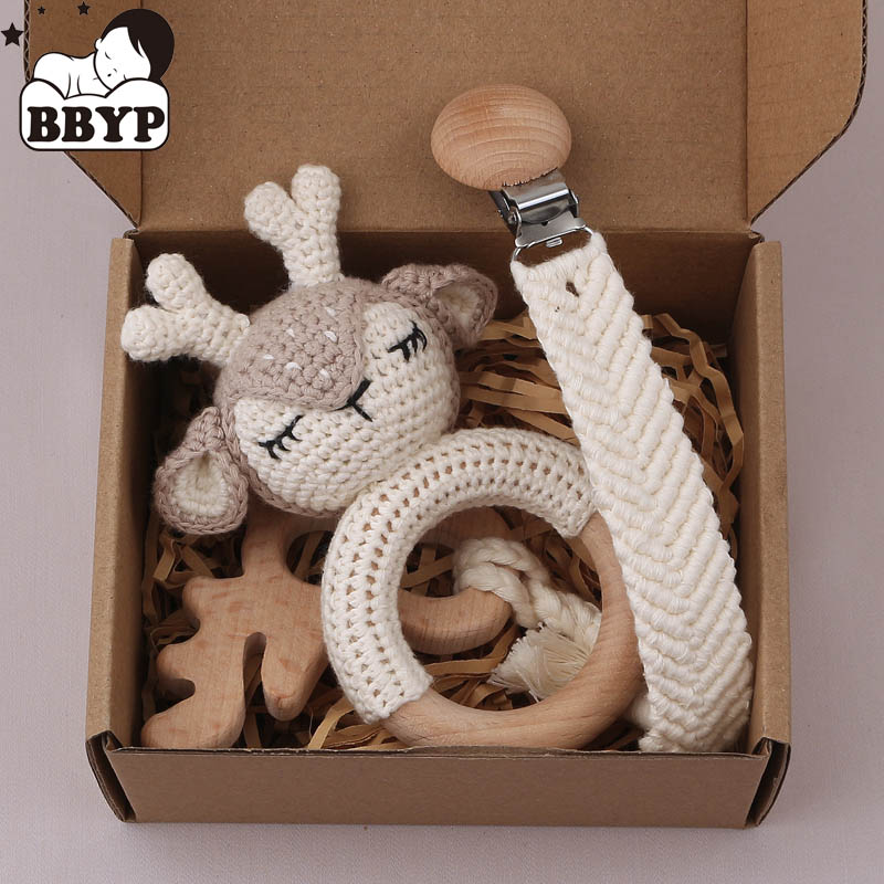 Baby Rattle Toy Set - ชุดของเล่นเด็กทารก ชุดของเล่นโครเชต์รูปช้าง ของเล่นกัดยาง ของเล่นตุ๊กตา ผ้าขนหนูสำหรับเด็ก ของเล่นแปรงขนสัตว์