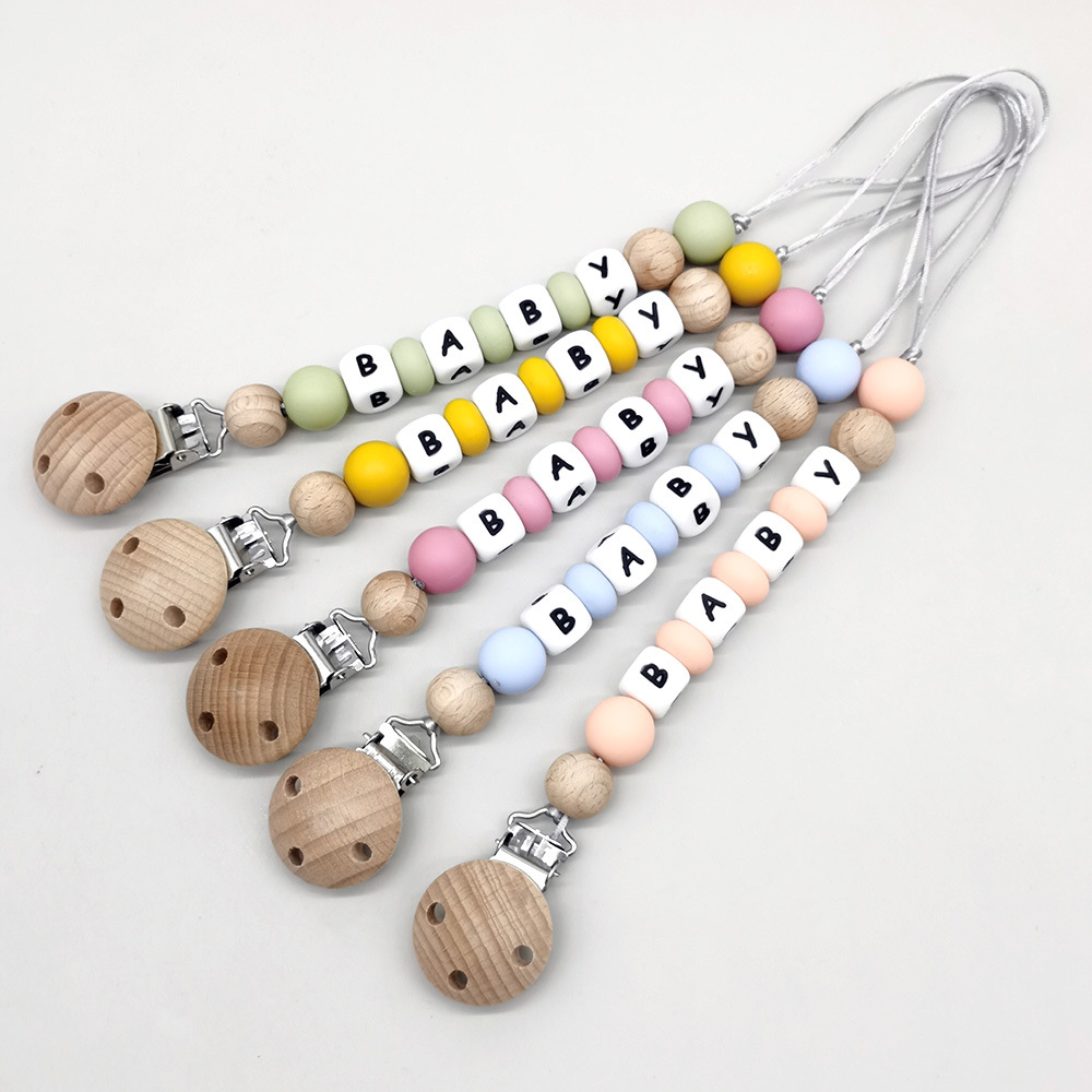 Baby Products In - คลิปหนีบจุกนมหลอกแบบกำหนดเอง สายคล้องจุกนมหลอก ลูกปัดซิลิโคน ที่หนีบจุกนมหลอก ของเล่นเด็กกัดเล่น ของขวัญสำหรับเด็ก