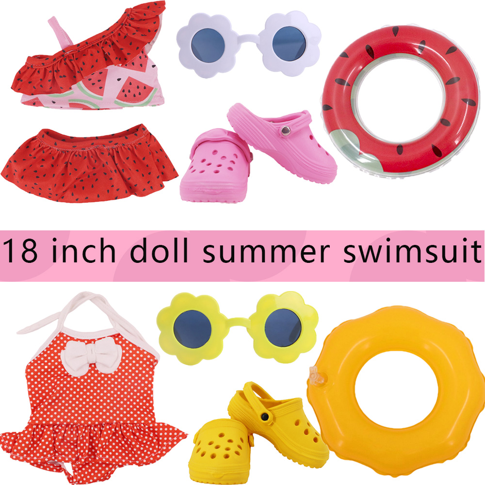 Baby Products In - ชุดว่ายน้ำลายเกล็ดปลาสำหรับตุ๊กตาเด็ก 43 ซม. และตุ๊กตาอเมริกัน 18 นิ้ว,