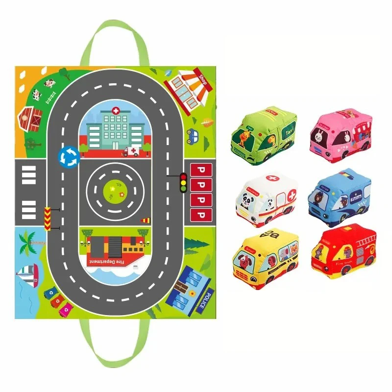 Baby Rattle Toy Set - การเรียนรู้Montessoriผ้านุ่มรถของเล่นชุดPlay Mat 6 รถสําหรับทารกInteractiveเสียงกระดาษRattleของเล่น 12-18 เดือน
