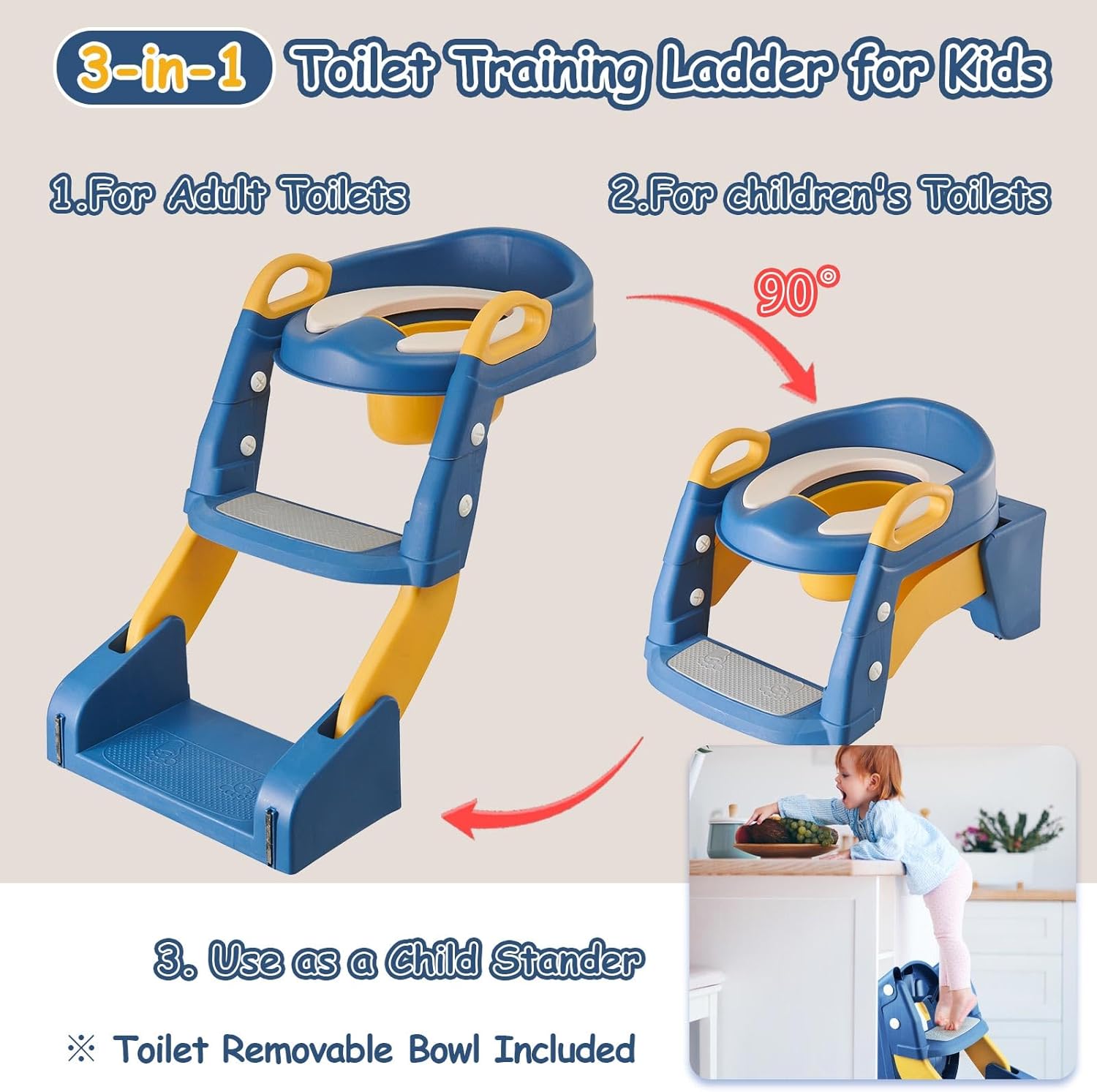 บันไดฝึกเด็กวัยหัดเดิน 3 ใน 1, - Toddler Potty Training Seat บทวิจารณ์และราคา